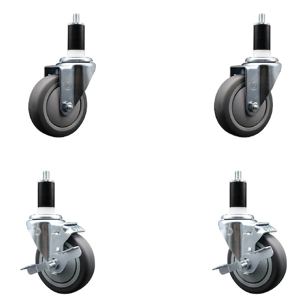 Service Caster 4'' SS Thermoplastic Rubber Wheel Swivel 1-3/8'' Expanding Stem Caster Set 2 Brakes, 4PK SCC-SSEX20S414-TPRB-2-TLB-2-138 - main